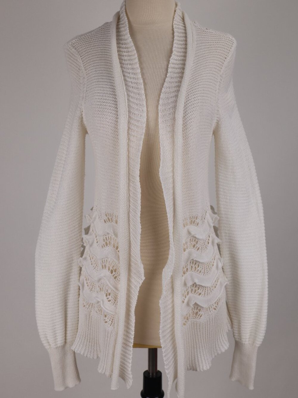 Vtg Banana Republic NWOT White Knit Crochet Long Cotton Cardigan Open Sweater